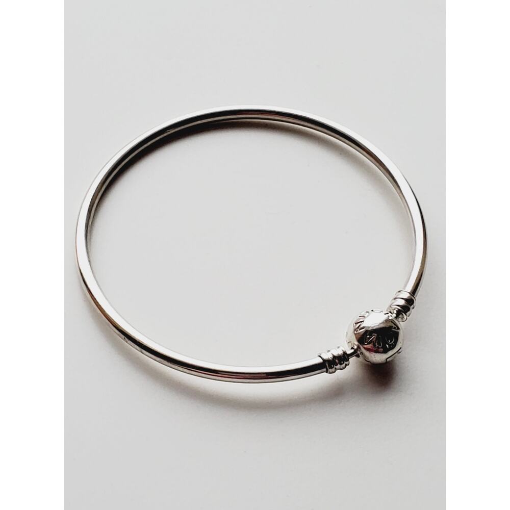 Pandora Moments Iconic Charm Barrel Bangle Bracelet S925 Silver 7.5”/19cm